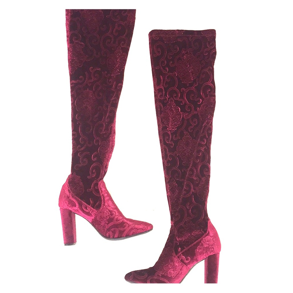 Red Velvet Thigh High Boots